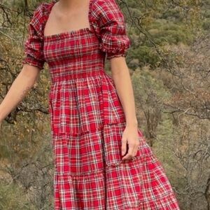 Hill House Nesli Red Tartan Midi Dress